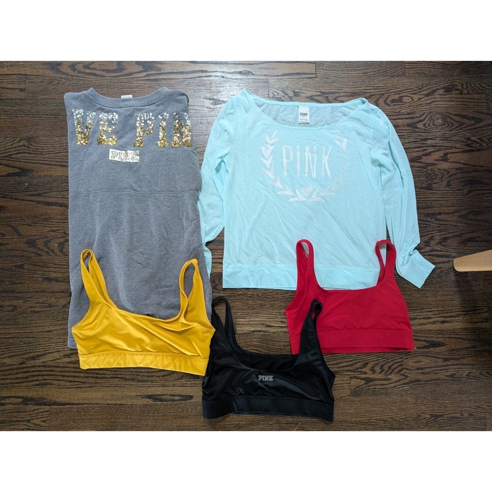 Womens Victoria Secret PINK Crewneck Shirt Sports Bra Size S Small T Shirt Lot